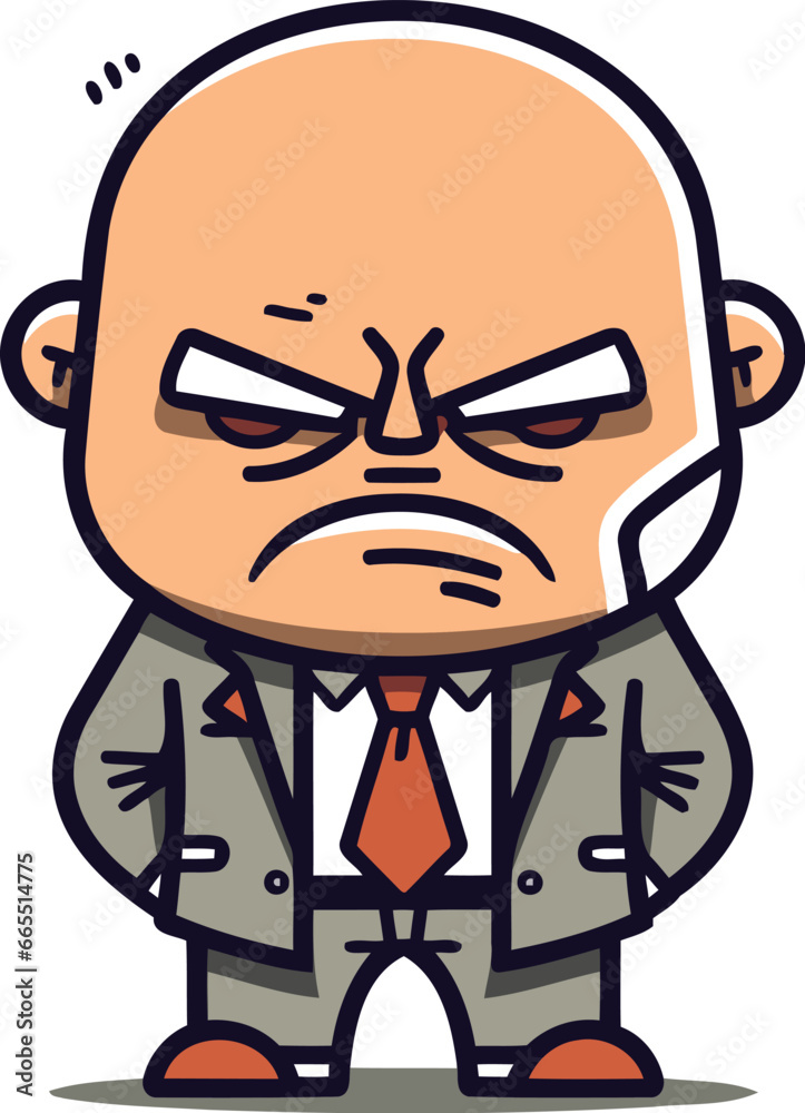 Angry boss cartoon character vector illustration. Businessman in suit.