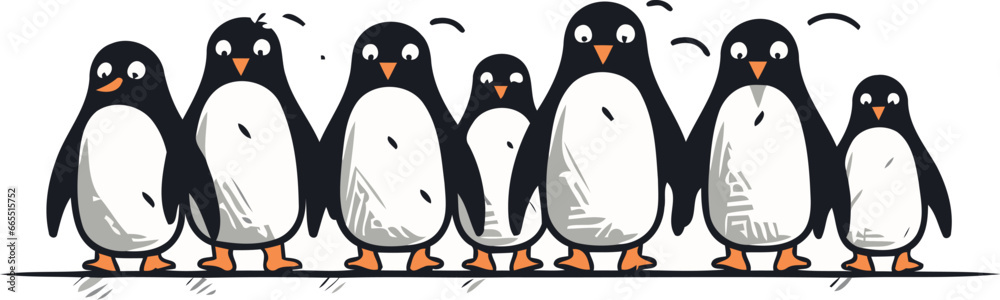 Naklejka premium Penguins family isolated on white background. Vector illustration in cartoon style.
