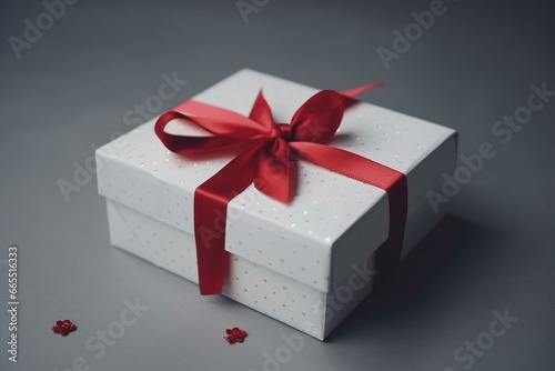White gift box with red bow. Generative AI