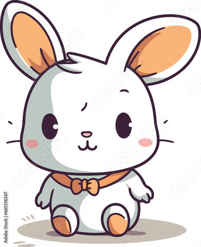 Cute little white rabbit. Vector illustration isolated on white background.
