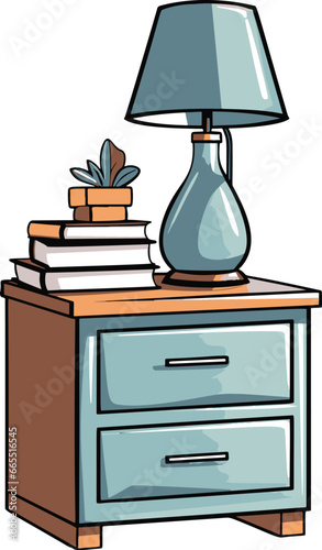 Minimalistic vector nightstand with simple flat-color comic style.