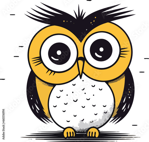 Cute cartoon owl with big eyes. Vector illustration on white background.