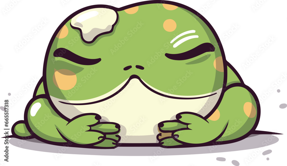 Obraz premium Cute frog sleeping. Vector illustration on white background. Cartoon style.