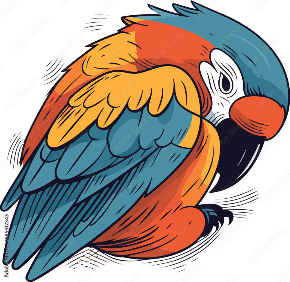 Colorful parrot isolated on white background. Hand drawn vector illustration. Colorful parrot isolated on white background. Hand drawn vector illustration.