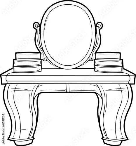 outline illustration of dressing table for coloring page