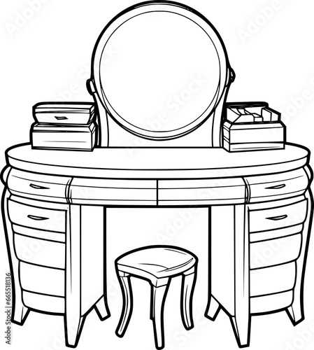 outline illustration of dressing table for coloring page