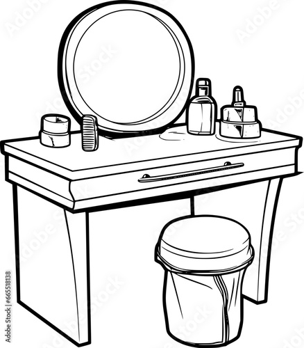 outline illustration of dressing table for coloring page