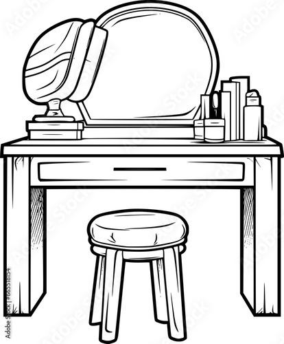 outline illustration of dressing table for coloring page