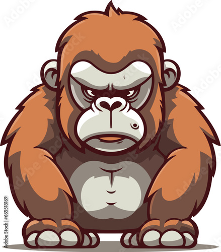 Gorilla sitting on a white background. Vector illustration in cartoon style.