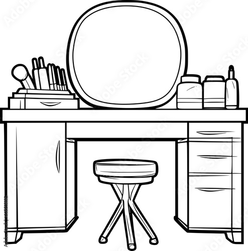 outline illustration of dressing table for coloring page
