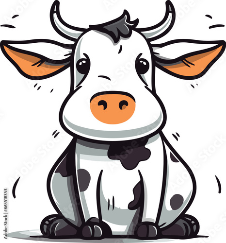 Cute cartoon cow isolated on white background. Vector stock illustration.