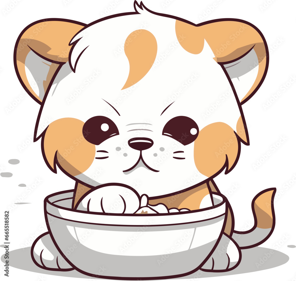 Cute dog with bowl full of food cartoon vector illustration graphic design Cute dog with bowl full of food cartoon vector illustration graphic design