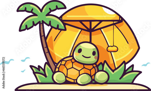 Turtle on the beach. Vector illustration in a flat style.