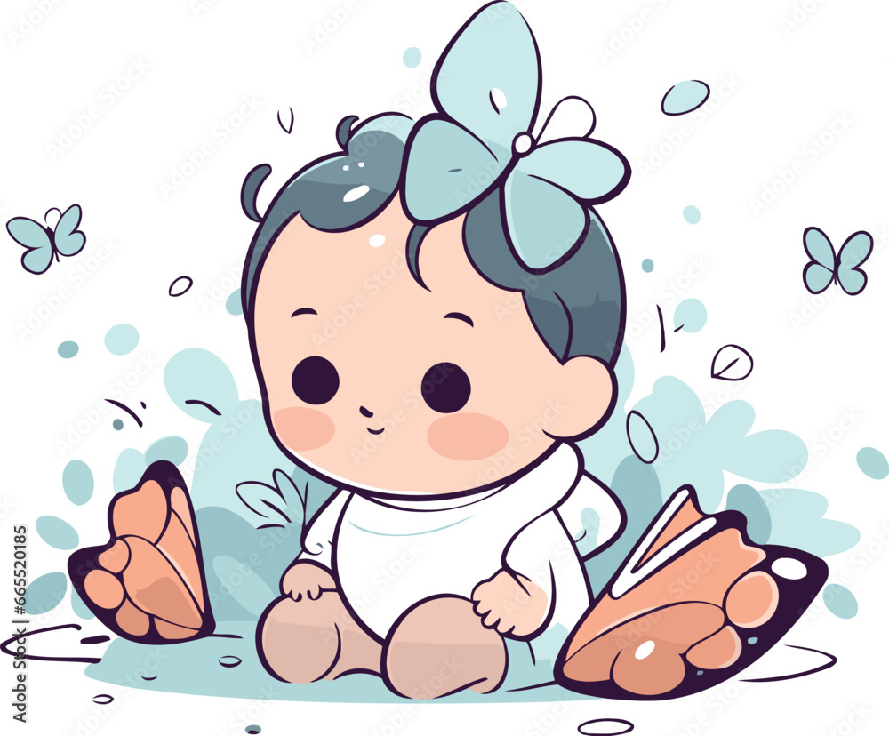 Cute little baby girl with butterfly wings and butterflies. Vector illustration. Cute little baby girl with butterfly wings and butterflies. Vector illustration.