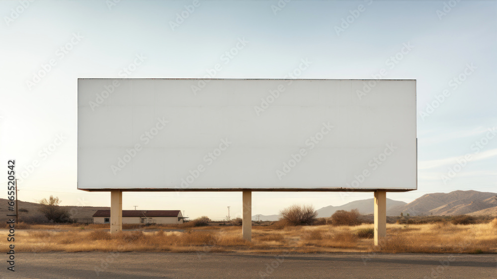 Obraz premium Blank billboard on the road at sunset. Outdoor advertising concept.