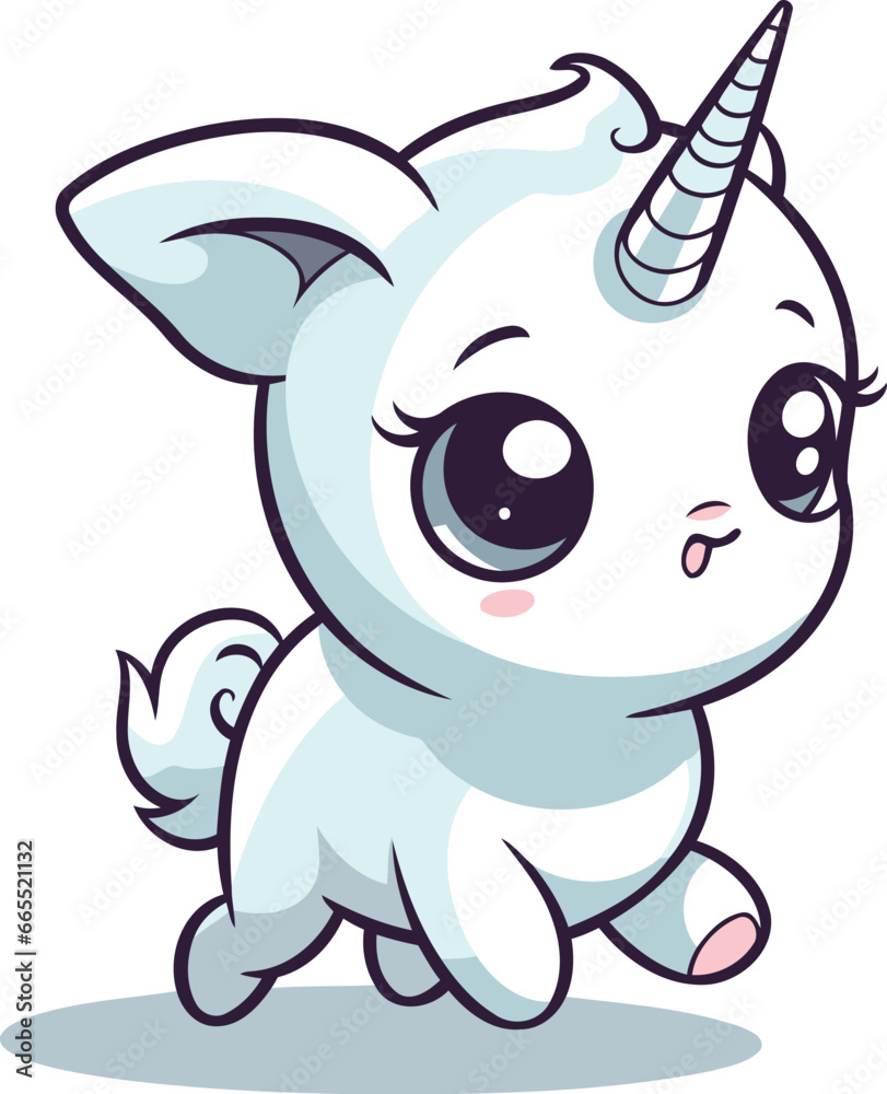 Fototapeta premium Cute cartoon unicorn isolated on a white background. Vector illustration.