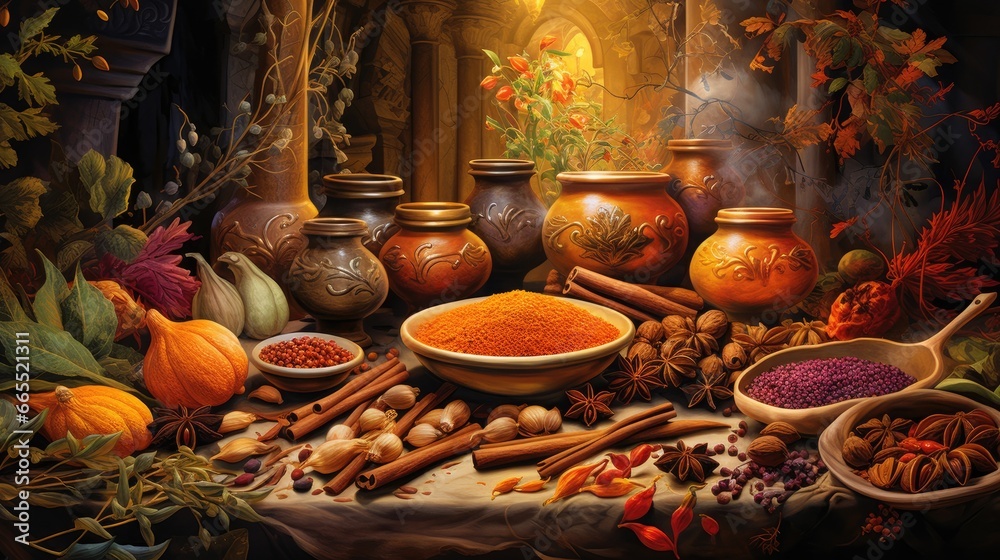 still life with spices and herbs
