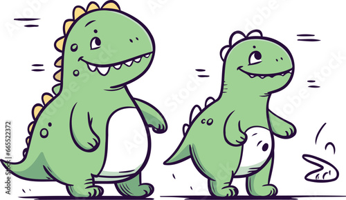 Cartoon dinosaur couple. Vector illustration in doodle style.