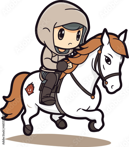 Knight riding a white horse on white background. Vector cartoon illustration.