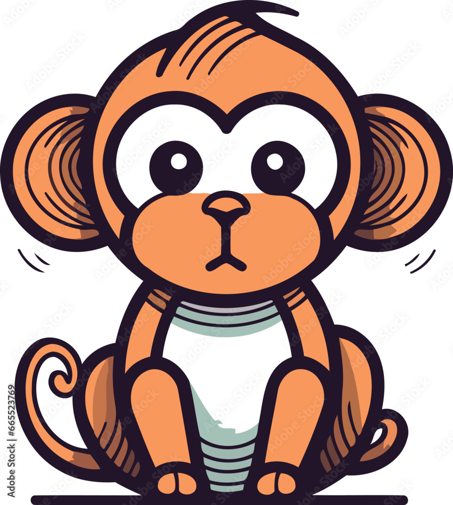 Naklejka premium Cute cartoon monkey. Vector illustration. Isolated on white background.