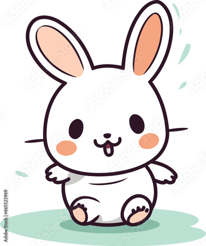 Cute cartoon white rabbit. Vector illustration. Isolated on white background.