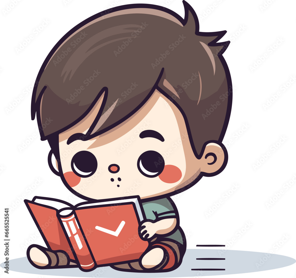 Cute little boy reading book. Vector illustration in cartoon style. Cute little boy reading book. Vector illustration in cartoon style.