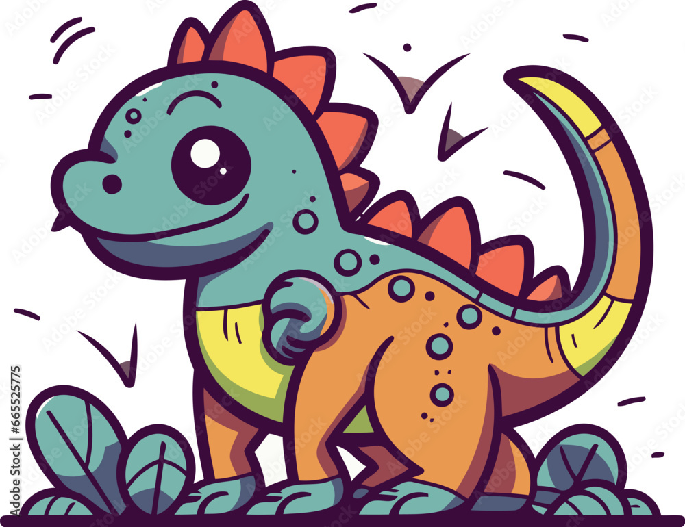 Fototapeta premium Cartoon dinosaur. Vector illustration of a cute dinosaur isolated on white background.