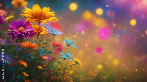 Colorful flower arrangements in a colored bokeh background