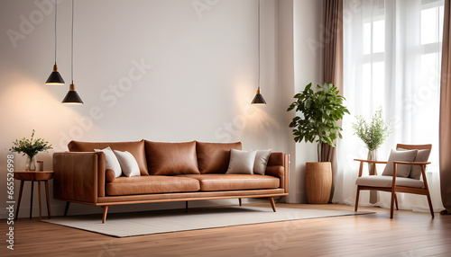 Casa Bella Wilsford Leather Sofa in a living room