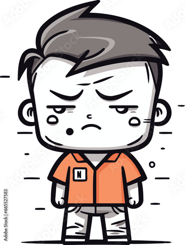 Angry Boy Cartoon Vector Illustration of Sad Kid Boy Character