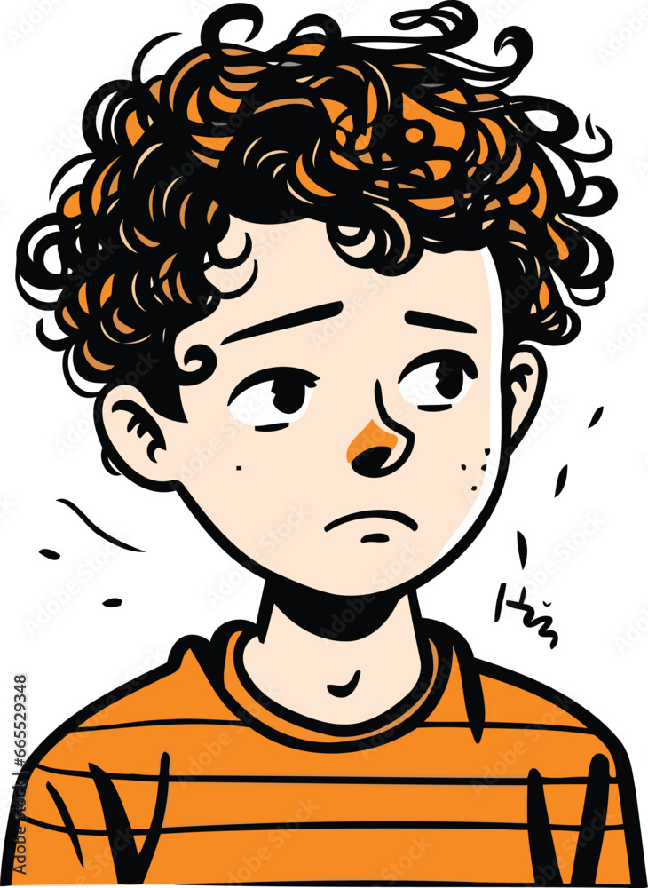 Obraz premium Crying boy. Vector illustration of a boy with curly hair.