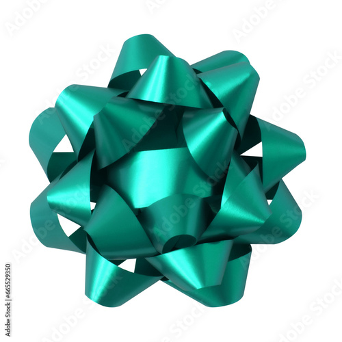 Turquoise green Christmas bow ribbon isolated from white background. Clipping path included.