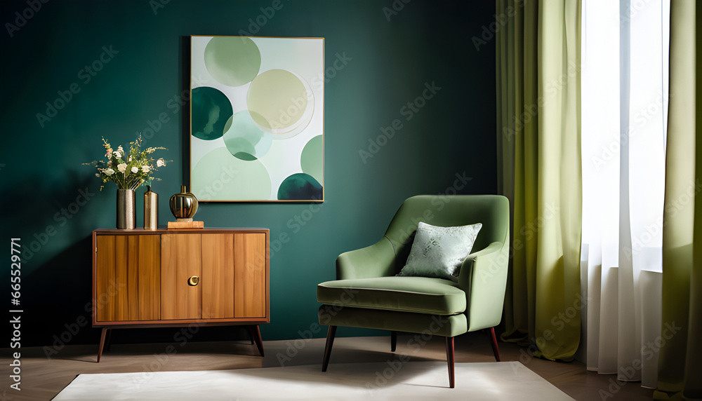 Fototapeta premium Living room interior with a chair and a painting on the wall