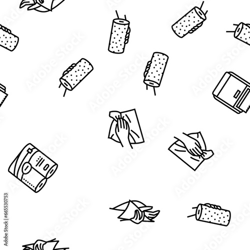 paper towel roll kitchen vector seamless pattern thin line illustration