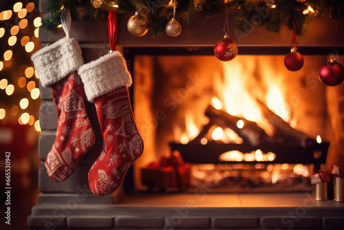christmas stocking on fireplace