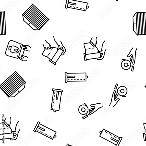 paper towel roll kitchen vector seamless pattern thin line illustration