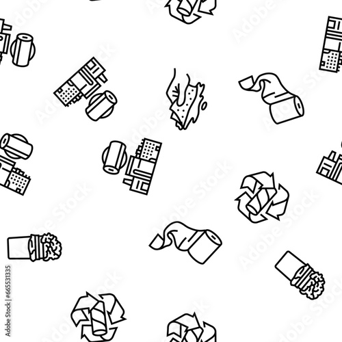 paper towel roll kitchen vector seamless pattern thin line illustration