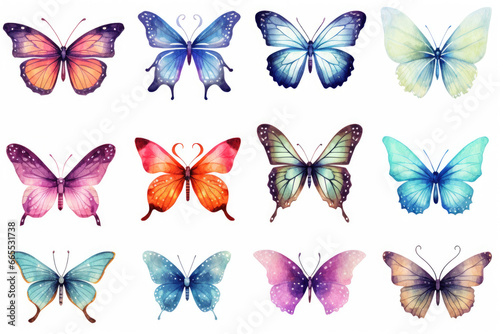set of 12 colorful hand painted butterflies 