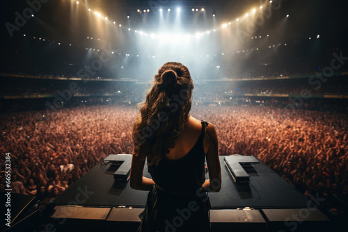 Popstar singer giving music concert photo