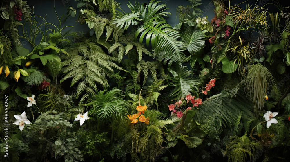 Lush green plants and flowers banner Lush green plants and flowers banner