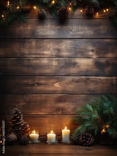 grunge wooden background with candles and christmas decoration. perfect background for your text or picture. more christmas backgrounds in my gallery.