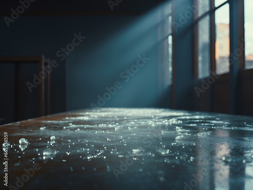 Ein Raum ist mit Licht durchflutet und am Boden sind überall Scherben verteilt und kann als Hintergrund dienen