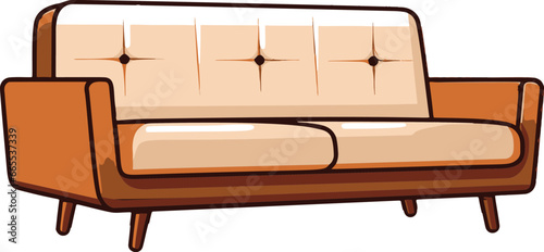 Minimalistic vector illustration of a comic-style sofa, designed with simple flat colors.