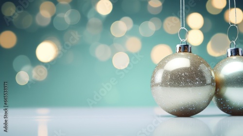 Elegant White Christmas Decorations on Minimalist Petrol Background photo