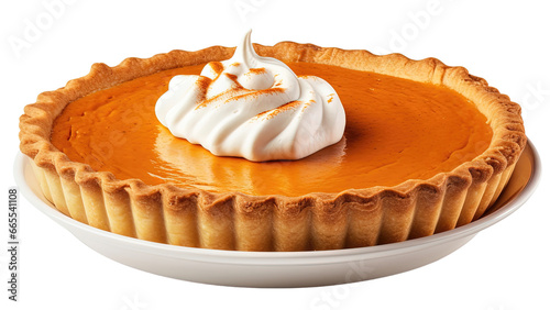 Pumpkin pie with Cream, Halloween and Thanksgiving dessert isolated on white transparent background, PNG