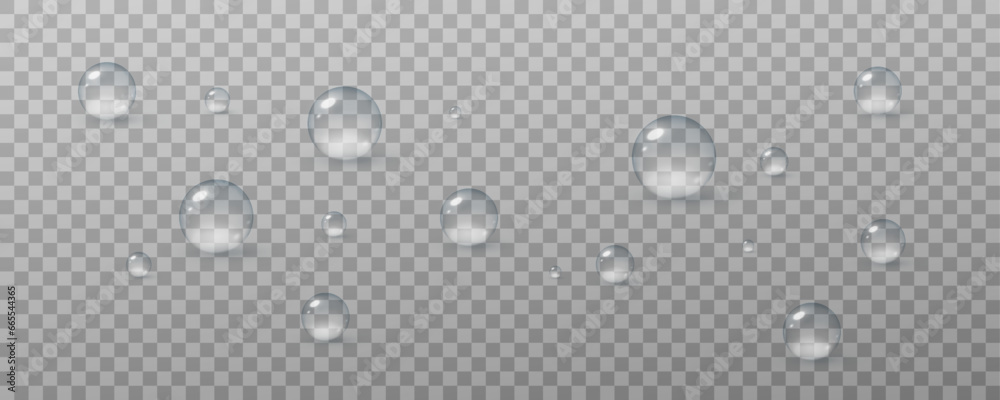 Realistic vector water drops png on a transparent light background ...