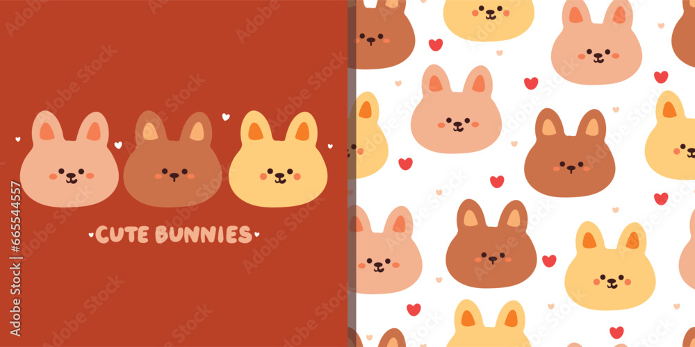 Naklejka premium cute set of animal wallpaper and card. cute seamless pattern cartoon bunny. animal wallpaper for kids, textile, fabric print, gift wrap paper