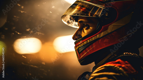 NASCAR F1 Motorbike pilot driver on blurred background photo