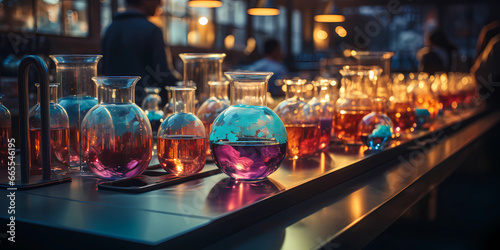 Laboratory glassware forms an intricate chemistry science background