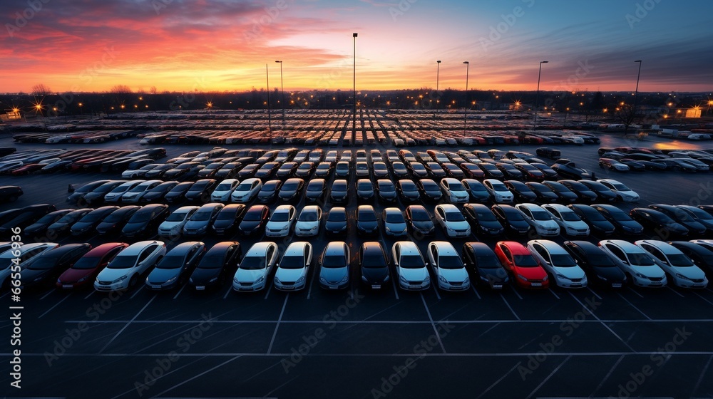 Fototapeta premium aerial shot of a massive parking lot filled with cars